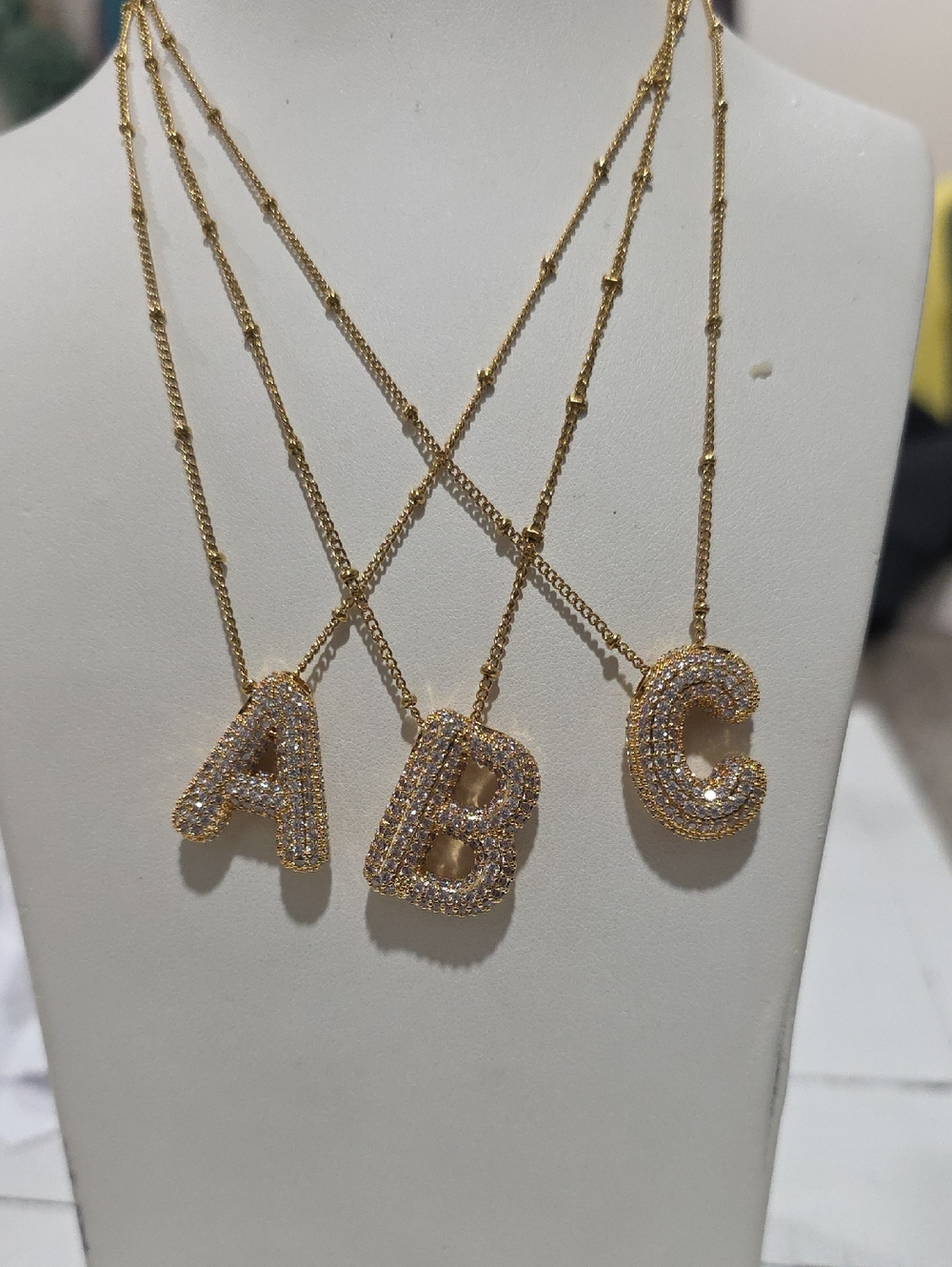 Stainless Steel Gold Initial Pendant Necklace with Cubic Zirconia